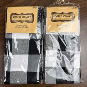 Robert Stanley Fall Buffalo Cottage Napkins Black White Plaid Fabric 8 Count